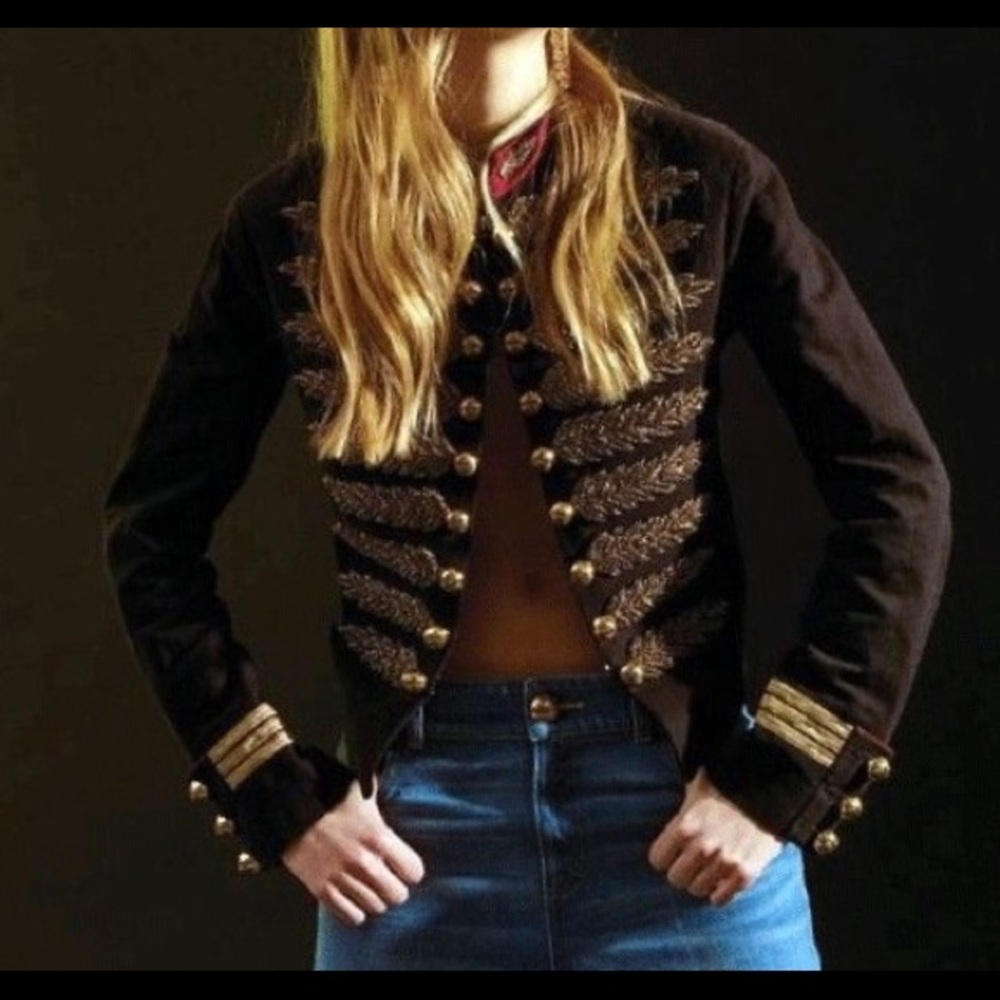 Black Military Jacket w/ Gold Leaf Baroque Detail